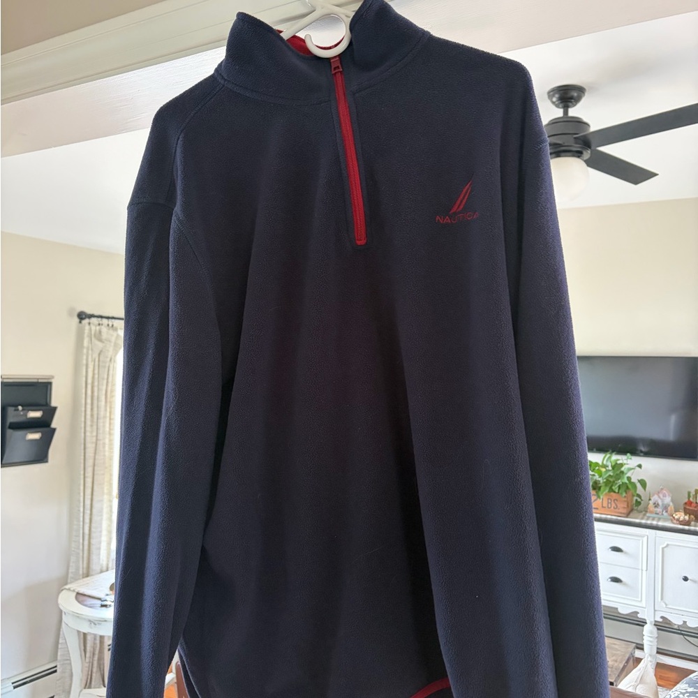 Nautica Men’s Navy Quarter-Zip Fleece Pullover LX perfect for spring